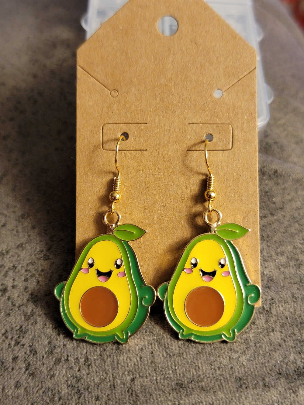 Handcrafted Avocado Dangle Earrings - Playful Smiley Design